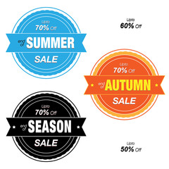 Obraz premium A set of 3 stamp/label/banner for end of Summer, Autumn and season sale upto 70% off. 
