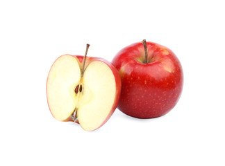 Ripe juicy red apples on white background