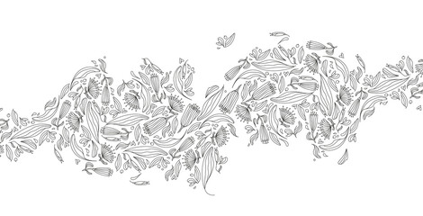 Motif de feuilles, envol floral, saison automne, dessin au trait, ornement pour faire-part, pattern, arrière-plan