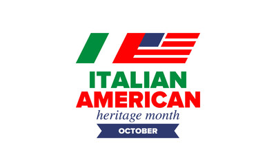 National Italian American Heritage Month. Happy holiday celebrate annual in October. Italy and United States flag. Culture month. Patriotic design. Poster, card, banner, template. Vector illustration