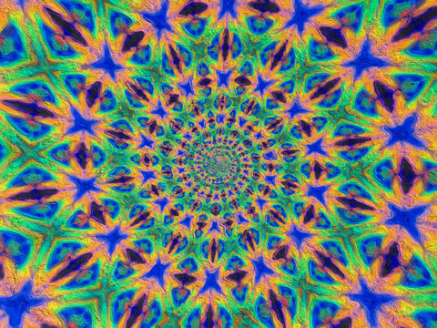 Colorful digital graphic kaleidoscope symmetry mandala style in laser light trial pattern, Tie Dye , spiderweb art abstract background for art projects, banner, business, card