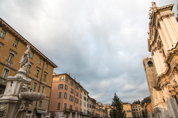 Fototapeta na wymiar The panorama of Piazza del Duomo square, Brescia, Italy
