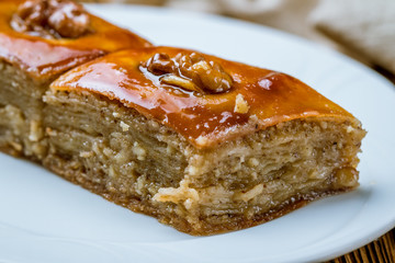 Baku baklava on wooden table