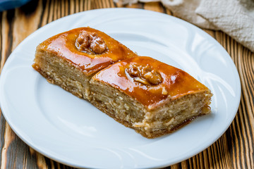 Baku baklava on wooden table