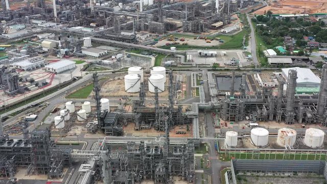 Aerial view of Oil refinery plant and Chemical plant form in industry zone