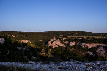 Rocky mountain landscape. Crimean mountains. Limestone gorge.
