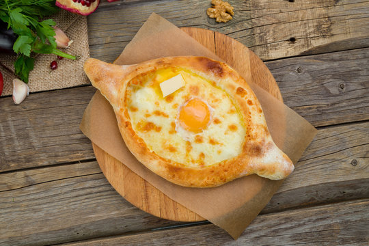 ajara Khachapuri georgian kitchen on old wooden table