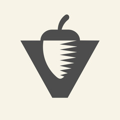Letter V Logo With Nut Symbol. Oak Acorn Icon, Walnut Vector Illustration, Isolated on White Background - Vector