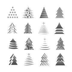 Abstract Christmas Tree Icons. Gray Silhouette Set - Isolated On White Background - Vector Illustration. Collection Of Xmas Tree Icons. Abstract Art. Flat Pictogram. Christmas Trees Modern Silhouette