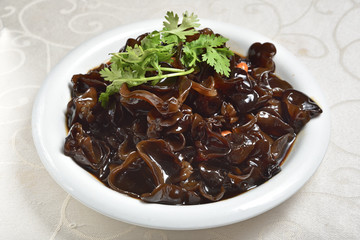 Black fungus with vinegar  in white plate  