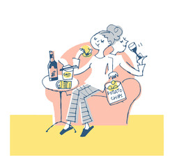 悪い食生活の女性　ピンク