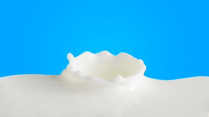 Fototapeta na wymiar Milk splash on blue background