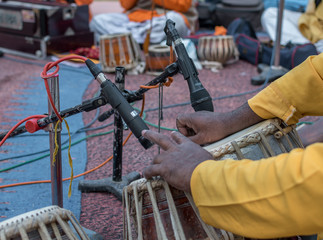 The tabla is a membranophone percussion instrument originating from the Indian subcontinent, consisting of a pair of drums, used in traditional, classical, popular and folk music.