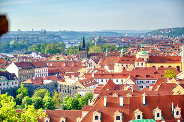 Fototapeta premium The rooftops along the Vltava River in Prague, Czech Republic.