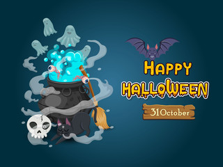 Halloween banners with text and characters. Concept cartoon Halloween elements. Vector clipart illustration on color background