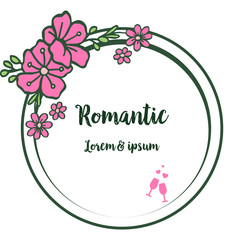 Plant of bright pink flower frame, for elegant card romantic. Vector