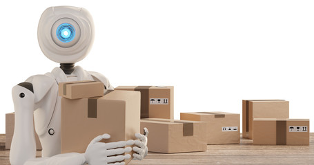 autonomous robot delivers packages 3d-illustration