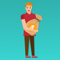 man holding on the money bag for business concept vector illustration