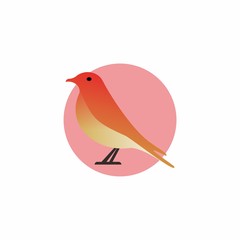 The Amazing Red Bird Flat Design on White Background