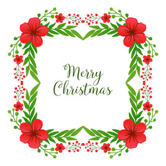 Text merry christmas hand drawn, with pattern wallpaper of red flower frame. Vector