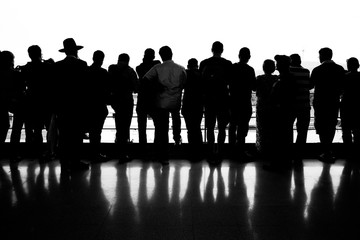 Group of People Staring at Infinity, Black and White Image