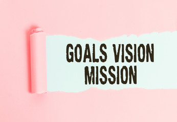 Conceptual hand writing showing Goals Vision Mission. Concept meaning practical planning process...