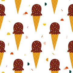 Scoop ice cream  vector pattern background. Sweet and yummy dessert. Design for fabric, wrapping, textile, wallpaper, apparel..