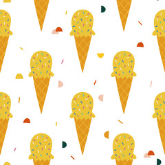 Scoop ice cream  vector pattern background. Sweet and yummy dessert. Design for fabric, wrapping, textile, wallpaper, apparel..