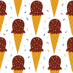 Scoop ice cream  vector pattern background. Sweet and yummy dessert. Design for fabric, wrapping, textile, wallpaper, apparel..