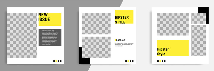 Minimal / minimalist square geometric banner template for social media post. Black, yellow and white background color.
