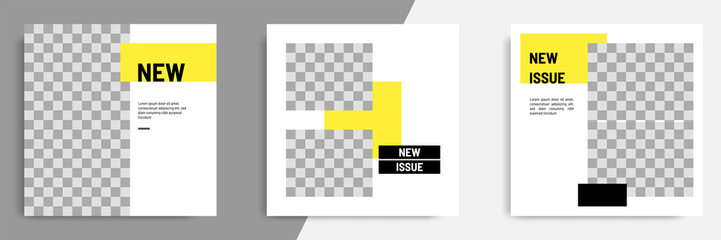 Minimal / minimalist square geometric banner template for social media post. Black, yellow and white background color.