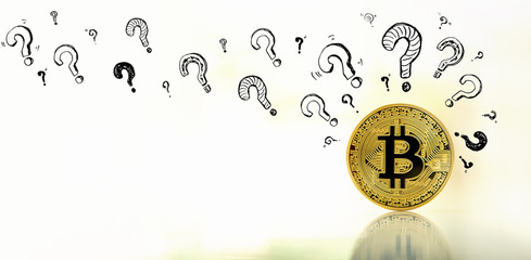 Obraz na płótnie Canvas Question marks with gold bitcoin cryptocurrency coin