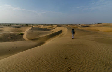 Fototapeta na wymiar Traveller in Thar Desert - Rajasthan