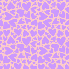 Seamless pattern with hearts. Purple lilac hearts on pink background. Romantic texture for packaging, wedding, birthday, Valentine's Day, mother's Day, cover