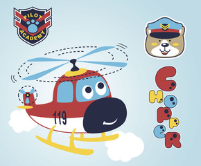 Funny helicopter cartoon with bear the pilot