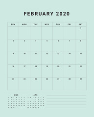 February 2020 desk calendar vector illustration
