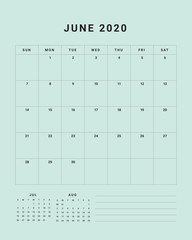 June 2020 desk calendar vector illustration