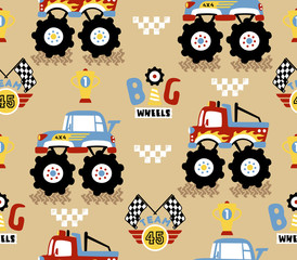 seamless pattern vector of monster truck race cartoon © Bhonard21