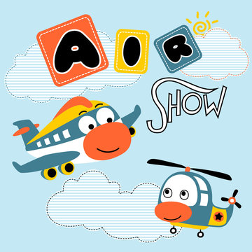 air show cartoon with funny air transportations