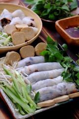 homemade Vietnamese vegan rolled steamed rice pancake or banh cuon