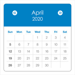 April 2020 monthly calendar vector illustration