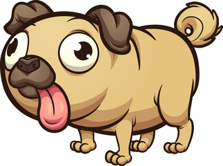 Fat cartoon pug with tongue out clip art. Vector illustration with simple gradients. All in a single layer. 