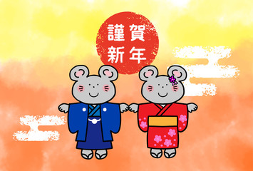 着物ねずみ２匹　横