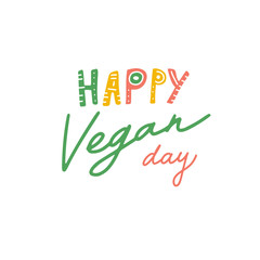 Colorful hand drawn illustration in cartoon style. Concept for Happy World Vegan Day. Vegetable vector illustration for web and design.