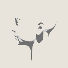 Face side view. Elegant silhouette of a female head. Portrait of a happy woman