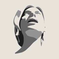 Face front view. Elegant silhouette of a female head. Surprised beautiful woman with open mouth.