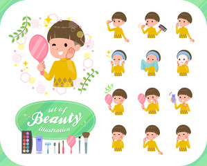 flat type Yellow clothes Bob hair boy_beauty