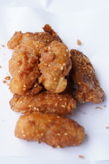 Banana fry in a pan with boiling oil. When finished, looks very appetizing