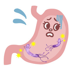 ピロリ菌に攻撃される胃　キャラクターイラスト