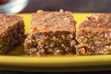 Pieces of Sheki halva on a plate